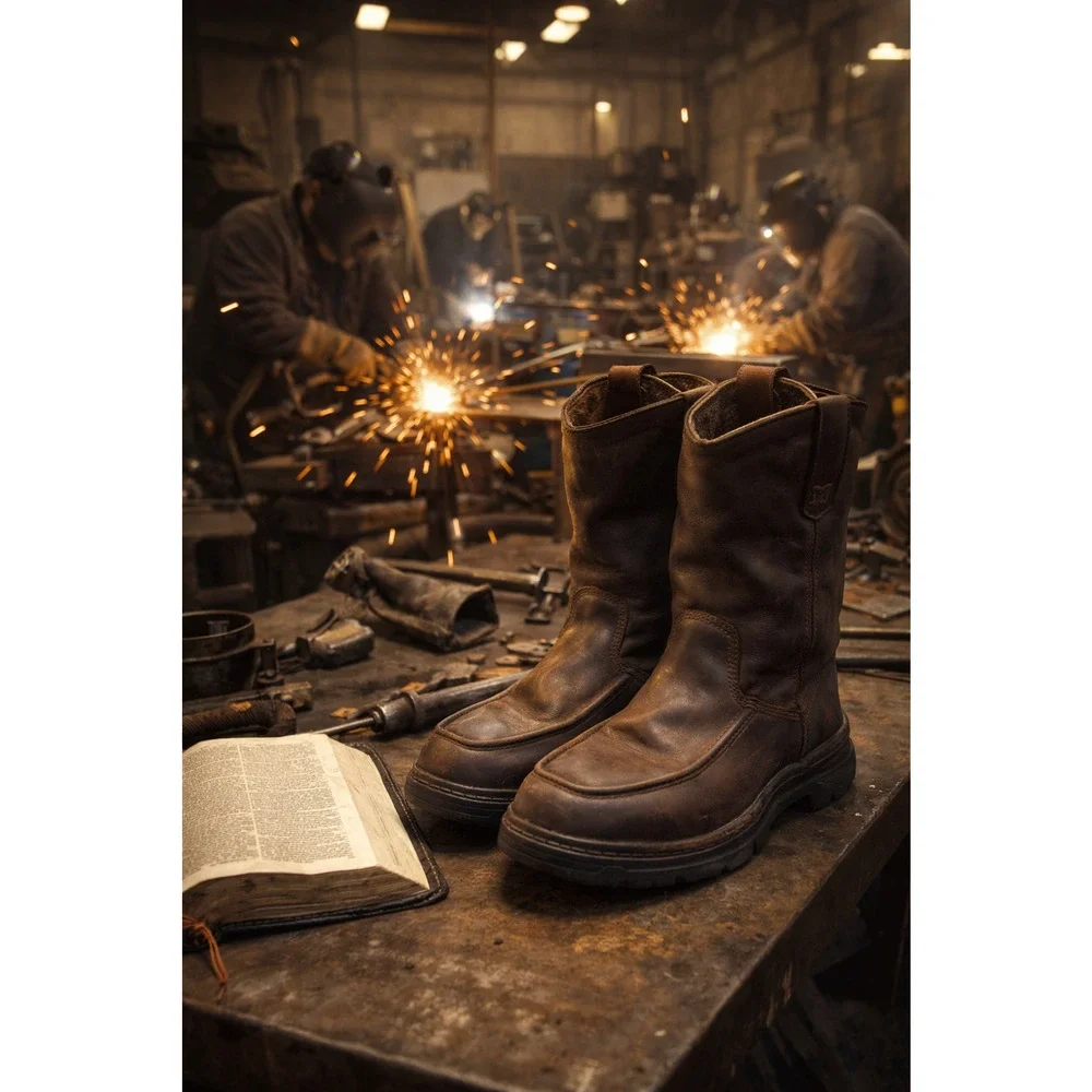 Georgia Boot Mens 11 Brown Leather Pull On Steel Toe Moc Toe Work Boots Wellies